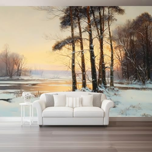 Mural Wallpaper Photo Vintage Winter Woods Trees - Non-Woven Premium Art Print Wall Grey Mural Photo Home Bedroom Living Room Tv Background Wall Poster Decoration, 400 x 280 cm (W x H)