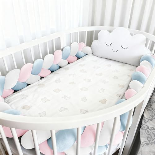PTKG Trenza Cuna Bebe,Cojín Protección contra Caídas, Protección Cama Trenza,Trenza Alfombra Suave Seguridad,Suministros para Dormitorio,Adecuado Alfombra,K5,450CM