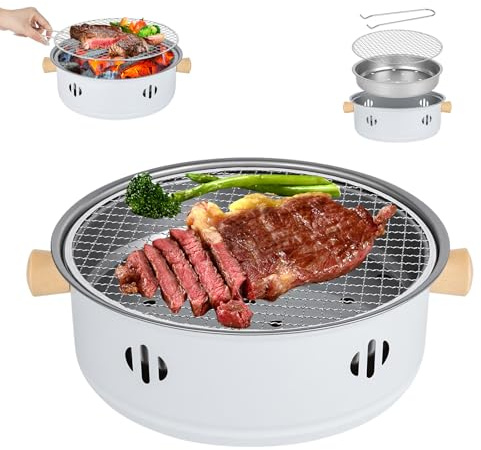PYserne Barbacoa portátil de carbón vegetal con placa antiadherente, barbacoa de carbón vegetal para interior y exterior, cocina, fiesta en casa, pícnic, camping