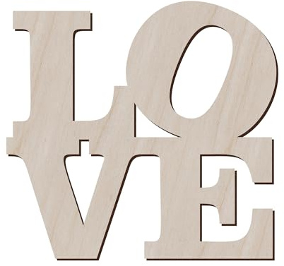 Juego de 10 letreros de amor para manualidades y decoraciones, madera contrachapada de abedul de 3 mm, manualidades en blanco, sin pintar