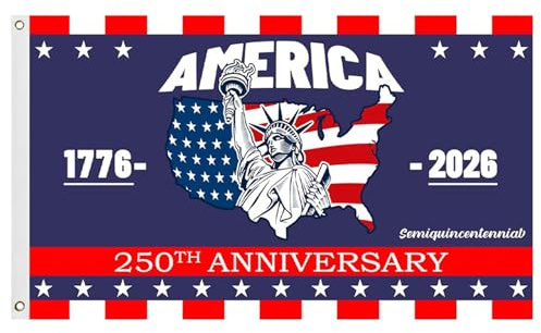 250. Jahrestag der USA-Flagge, 3-lagiges patriotisches Polyester-Banner für drinnen und draußen, 90 x 150 cm, 250. Jahrestag-Flagge für den 4. Juli und Nationalfeiertag, Dekoration USA