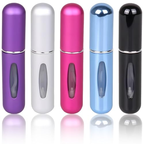 YAOYYG 5 piezas 5ML Atomizador Perfume Recargable, Atomizador de Perfume | Mini Botella Rociadora Portátil, Perfume Miniatura Sin Fugas, Ideal para Viajar, Salidas, Citas y Uso Diario