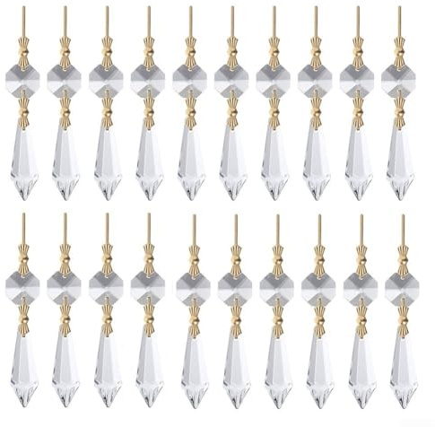 Lámpara de araña transparente de lágrima para cristales, 20 piezas con clips colgantes para accesorios de iluminación y elegante para decoración del hogar (transparente)