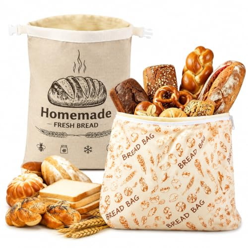 2 Pack Beeswax Bread Bags Reusable Loaf Bag Eco Friendly | Kitchen Bread Storage Bag with Natural Beeswax Coating,Bread Storage,Refrigerator and Freezer Homemade