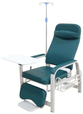 Fullt liggande medicinsk stol med justerbart armstöd och IV-stolstativ för blodritning och infusionsprocedurer i kliniska inställningar