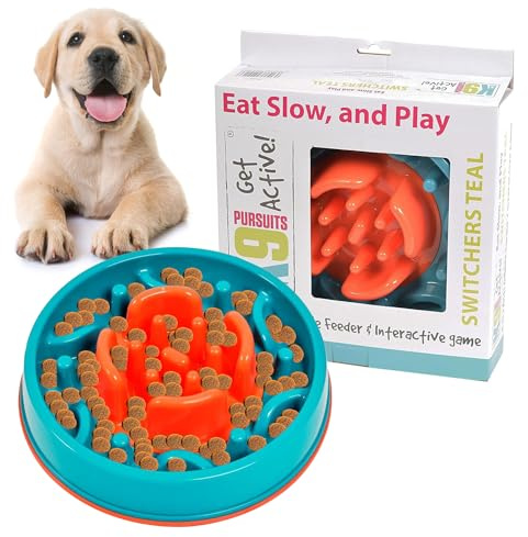 K9 Pursuits Switchers 2-in-1 Teal Slow Feeder Dog Bowl and Interactive Food Puzzle Toy | Anti-Skid Base for Dogs of All Breeds | Ideal for Wet or Dry Food | BPA-Free, Durable & Easy to Clean Bowl