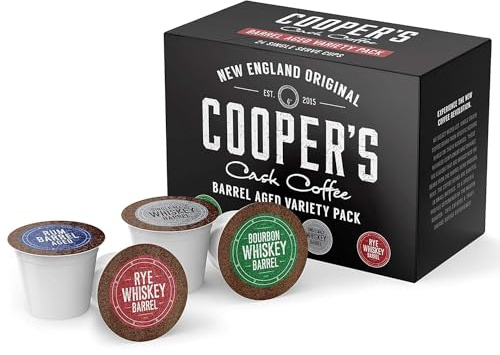 Cooper’s Cask Coffee Bourbon Barrel Aged Coffee Pods Variety Pack Set - Single Serve Cups, Bourbon, Rye Whiskey, Malt Whiskey, Rum Flavors, 24ct