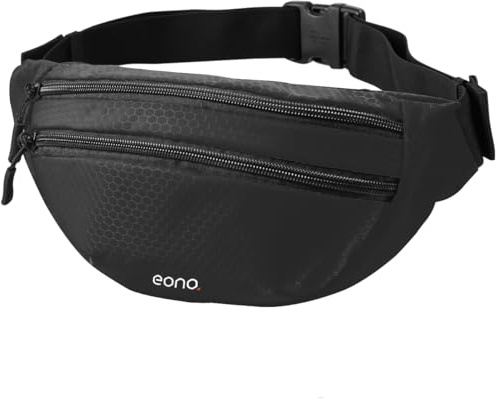 Eono Water Resistant Bum Bag with Adjustable Buckle Strap for Men, Women, Double Pockets Waist Fanny Pack for Hiking, Dog Walking, Travel & Outdoor Activities (Black)