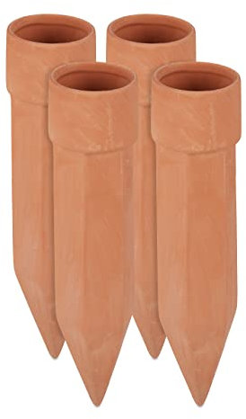 Relaxdays Tonkegel Bewässerung 4er Set, Bewässerungshilfe für Pflanzen, für 1,5 L Flaschen, HxD 19 x 4,5 cm , terrakotta