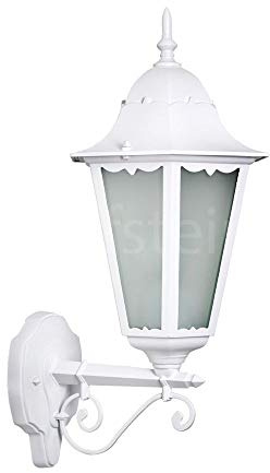 HOFSTEIN Außenwandleuchte Hongkong FROST, Außenwandlampe mit Bewegungsmelder aus Metall/Milchglas in Weiß, Wechselscheiben Klar, Wandleuchte Up im Retro-Stil, E27, IP44, Eingangsbereich, Haustür, Hof
