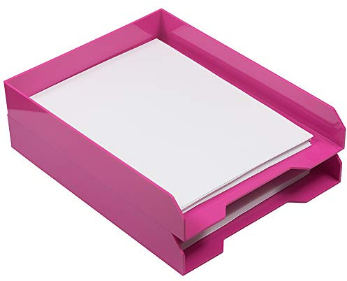JAM PAPER Stackable Paper Trays - Pink - Desktop Document, Letter, File Organizer Tray - 2/Pack