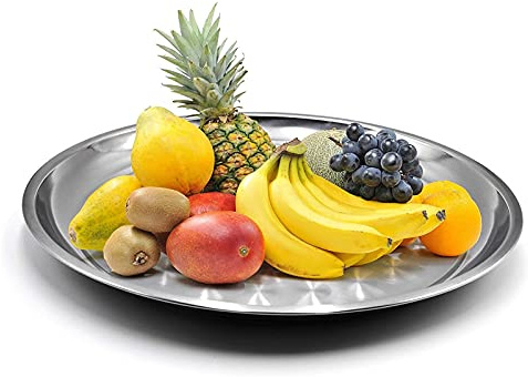Plateau de serveurs professionnels rond plateau décoratif en acier inoxydable 40 cm Bol de décoration privé Restauration Plaque de service pour dîner à griller Table basse