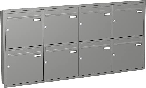 Briefkastenanlage Unterputz mit eckiger Verkleidung Modell U1 Farbe RAL 9007 Graualuminium, Größe mit 8 Briefkästen