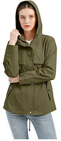 HHMY Motorcycle Rain Jacket: Waterproof Breathable Jacket with Hood and Zip Outdoor Hiking Windproof Coat Plain Jackets M - 3XL, Army Green, XXXL