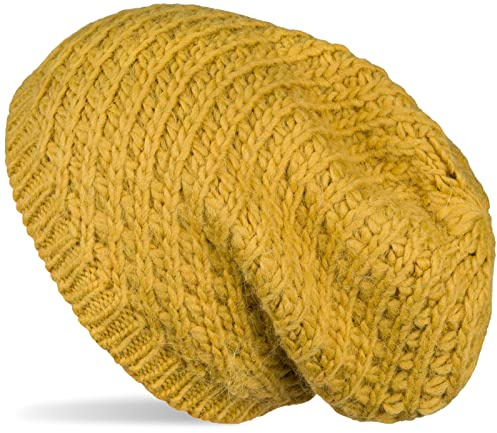 styleBREAKER Unisex Strick Beanie Mütze grob gestrickt, Slouch Longbeanie, Grobstick Winter Strickmütze 04024158, Farbe:Senf