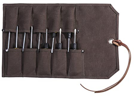 Tool Roll Up Bag with 10 Staggered Tool Pockets,Chisel Roll Portable Carry Small Tool Organize Pouch (Grey)