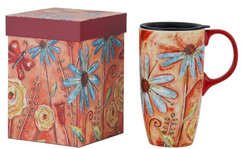 Topadorn Ceramic Coffee Travel Mug with Gift Box, 17 Oz Tea Cups with Handle & Lid for Latte, Tea, Cappuccino, Milk, Cocoa, Microwave&Dishwasher Safe(Orange)