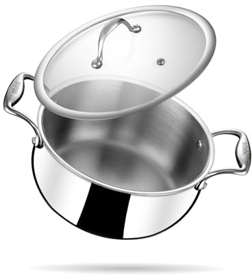 Stahl Triply Stainless Steel Sauce Pot with Lid I Stainless Steel Belly Casserole | Tri Ply Biryani Pot with Induction Base | Artisan 4178, Dia 18 cm, 2.4 L (Serves 3 People)