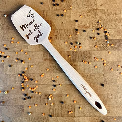 Mixcover Sustainable wooden spatula suitable for Thermomix TM 5 TM 6 TM 31 replacement for rotary spatula, dough scraper, mixing spoon, cooking spoon with laser engraving Mama gut. Alles gut.