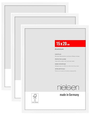 nielsen marco de fotos, 15 x 20 cm (juego de 3), Aluminio, Blanco mate, Marco de fotospara colocaren formato vertical y apaisado, vidrio sintético irrompible, Atlanta