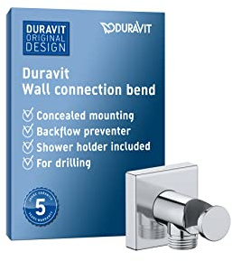 Duravit Universal Wandanschlussbogen, Schlauchanschluss inkl. Brausehalterung, Brauseanschlussbogen mit eckiger Wandabdeckung, Chrom