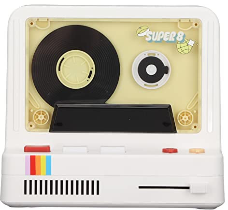 Focket Retro Bluetooth Speaker, 5W 1A 1200mAh Portable Cassette Player with 5 Lighting Modes, X20 Three in One Retro Bluetooth Radio with Stereo Sound, Auto Rotate Black Disk, Multi Modes (White)