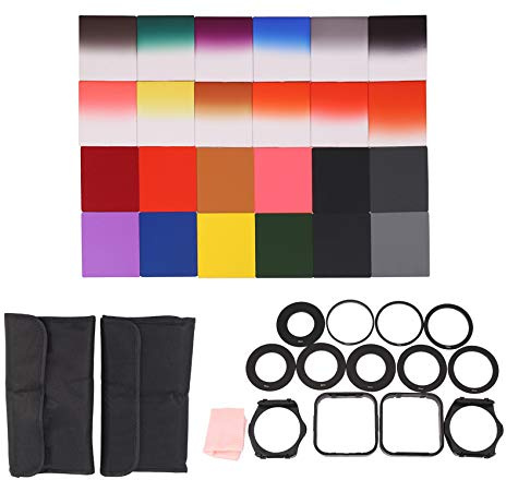 Peukerty 24 Pieces Nd + Gradient Filter + 9 Pieces Adapter Ring, Backlight Aperture Filter Holder For P Series