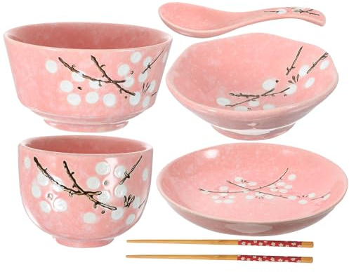 Housoutil 6Pcs Presepe Decorazione Decorazione Giapponese Piatti Di Bacchette Di Legno Piatto Di Porcellana Set Di Piatti Cucchiaio no Suite Set Di In Ceramica Set Di