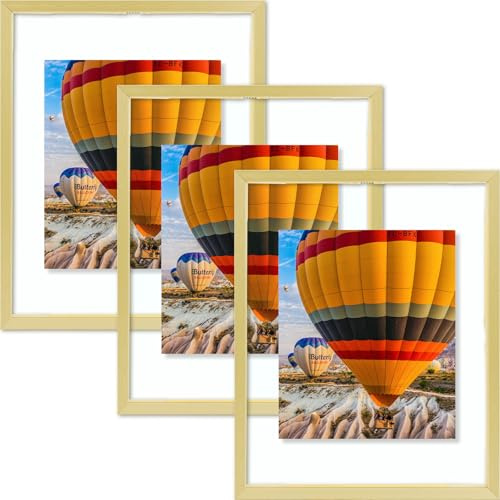 Golden State Art, 8x10 Floating Picture Frame Aluminum, Tempered Clear Glass Displays Any Size Photo Up to 8 x 10, for Home or Gallery Decoration (Gold, 3 Pack)