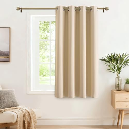 PONY DANCE Gardinen für Kleine Fenster - Vorhang Blickdicht Kurz Vorhänge Kinderzimmer Verdunklungsvorhänge mit Ösen Thermovorhang 1 Stück H 90 cm x B 132 cm, Biscotti Beige