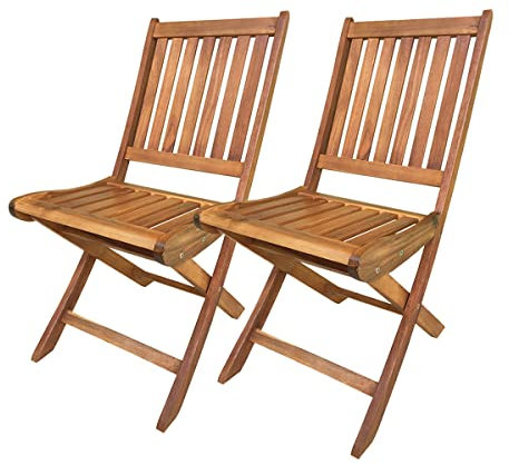 JUANIO Lot de 2 Chaise de Jardin, Chaise d'extérieur, sièges d'extérieur en Bois Coloris Naturel - Longueur 42 x Profondeur 61 x Hauteur 89 cm