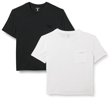 Amazon Essentials Women's Jersey Relaxed-Fit Short-Sleeve Crewneck Pocket T-Shirt, Pack of 2, Black/White, Large