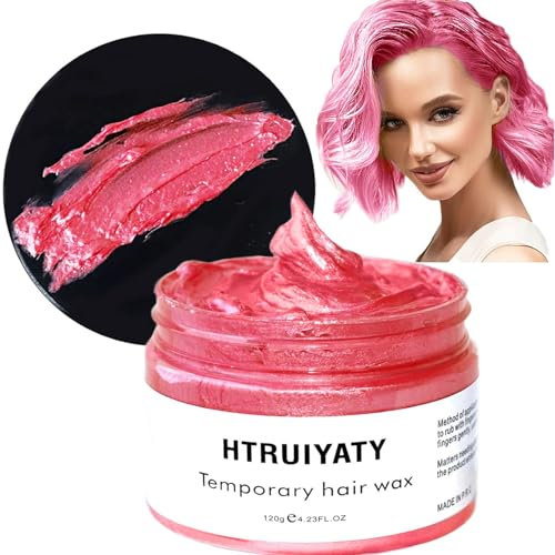 Temporäre Haarfarbe Rosa,Bunter Haarwachs für Männer und Frauen,Natürliche Frisur Haartone Wachs,Haarfärbemittel Haare Wax für Party Cosplay Halloween 4,23 Unzen