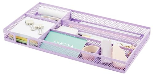 Annova Plateau de rangement de tiroir de bureau pour organisation de – Maille métallique – Accessoires et fournitures de (Light Purple)