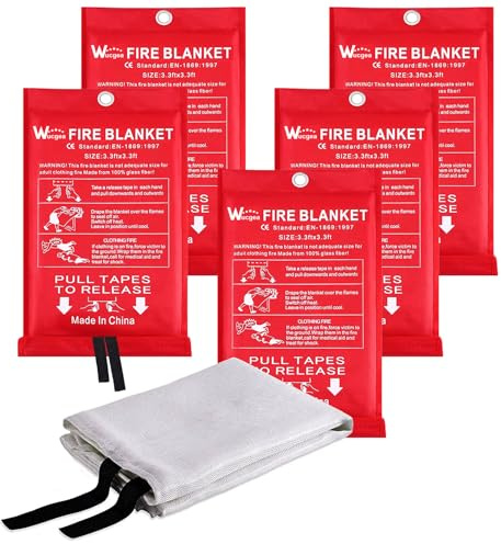 Manta ignífuga de fibra de emergencia - de vidrio de Seguridad Manta ignífuga diseñada para supervivencia en la Cocina, chimenea, barbacoa, garaje, automóviles, almacén de soldadura (1mx1m - 5 Piezas)