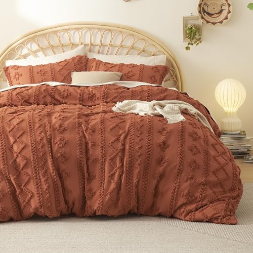 Bedsure Boho Duvet Cover King Size, Soft & Comfortable Elegant Design Boho Bedding for Decoration, Machine Washable Comforter Cover for All Seasons,Includes 1 Duvet Cover & 2 Pillow Shams,Terracotta