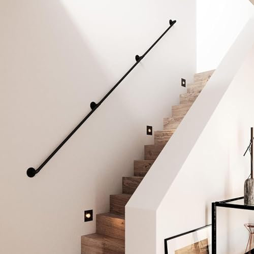 Stair Handrails 360cm Stair Handrail Indoor Wall Handrail Electroplate Industrial Non-Slip Handrail with Flanges, Black