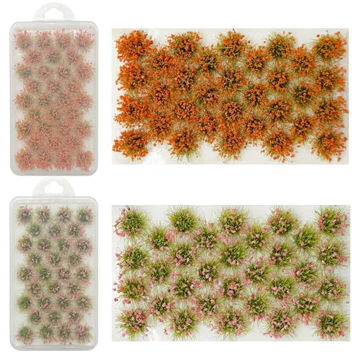Woohome Modèle Arbres Gazon Lichen pour Feuillage, 64 PCS Rose et Orange Touffe d'herbe Statique Herbe Artificielle Modèle pour Le Chemin de Fer de Paysage de Train