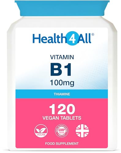 Health4All Vitamin B1 Thiamine 100mg, 120 Tablets 4 Months Supply, Easy to Swallow Thiamine High Strength Supplement for Heart Health, Nervous System and Metabolism, Vegan | Made in The UK