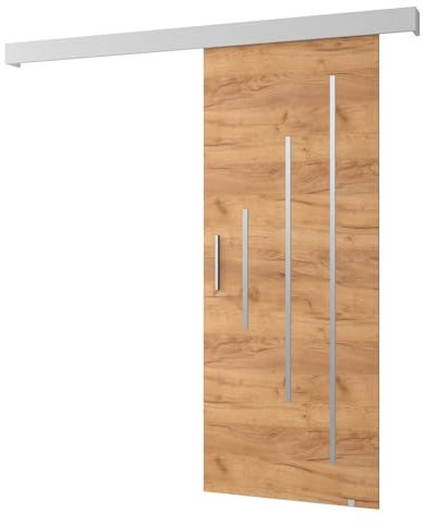 MEBLE KRYSPOL Salwador Y Schiebetürsystem mit Schienenabdeckung - Zierstreifen - Wandschiebetüren für Innenräume - Solide Konstruktion - 90x204 cm - Handwerk Gold Weiß Silber