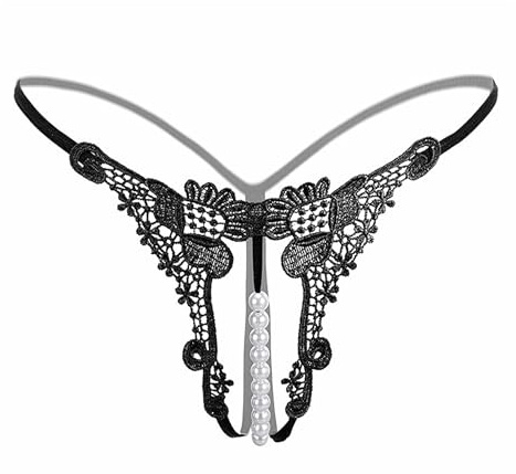 Damen Spitze Sexy Tanga String Ouvert Mit Perlen Blumen Loch - Frauen Strings Unterwäsche Slip Offenem Schritt G-String - Reizwäsche für Frau