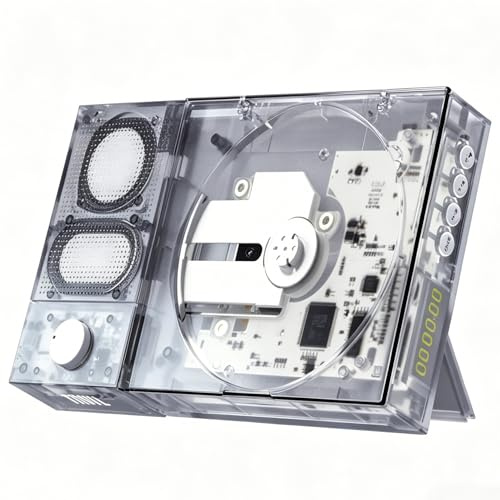【Tinyl Split】Reproductor de CD 3 en 1 completamente nuevo y mejorado, blanco transparente, altavoz Bluetooth desmontable y reproductor de CD, portátil, recargable, para el hogar como regalo