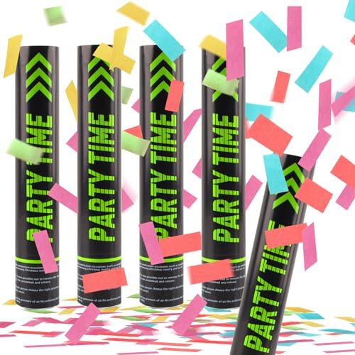 Dellyy Konfettikanone 4, XXL Biologisch Abbaubar Hochzeit Party Popper für Hochzeit, Party, Geburtstag, Silvester (Bunt)