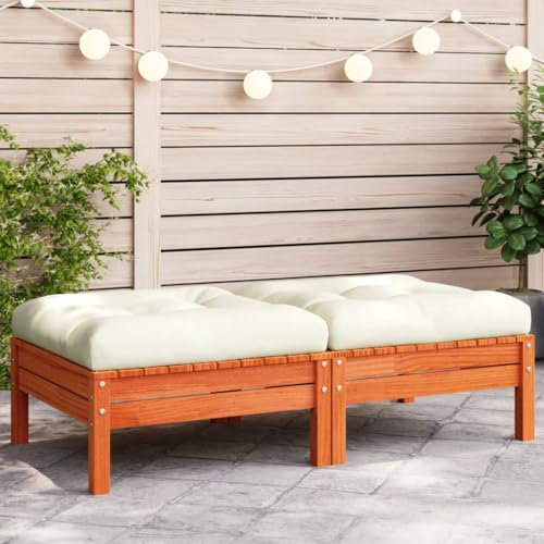 Tidyard Gartenhocker mit Kissen 2 STK.Garten-Ecksofa Sitzgruppe Sofa-Garnitur Gartenmöbel Loungesofa Gartenset Wachsbraun Massivholz Kiefer