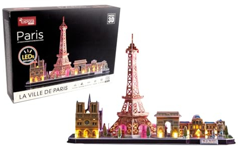 EXPLORA - Monuments De Paris - Puzzles 3D Lumineux - 540052-115 Pièces - Monument Historique - Niveau 5 - sans Colle Ni Ciseaux - Paris - Jeu de Construction - Cadeau - Maquette - À Partir de 8 Ans