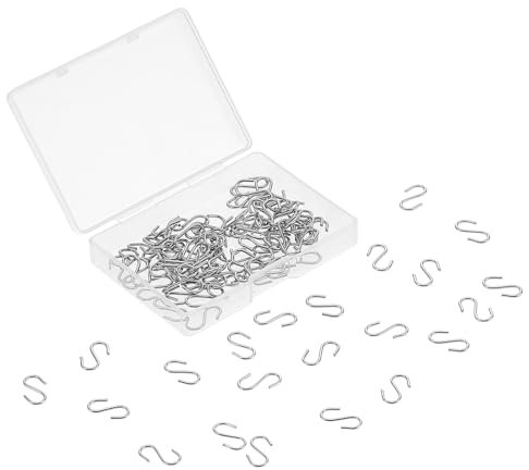 Molain 100 ganchos en forma de S, 14 mm, conector pequeño, gancho de metal para colgar, con caja de almacenamiento para manualidades, joyas colgantes, fotos (plateada)
