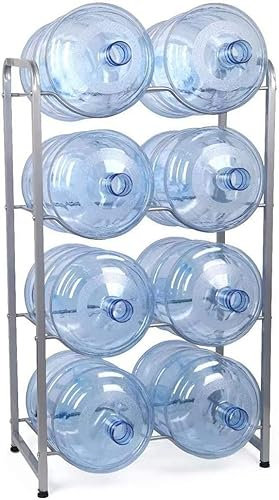 Water Jug Rack - 4-Tier Floor Standing Holder for 5 Gallon Jugs - Space Saving Bottle Storage Rack - Holds 8 Bottles - Organizer Stand for Cooler