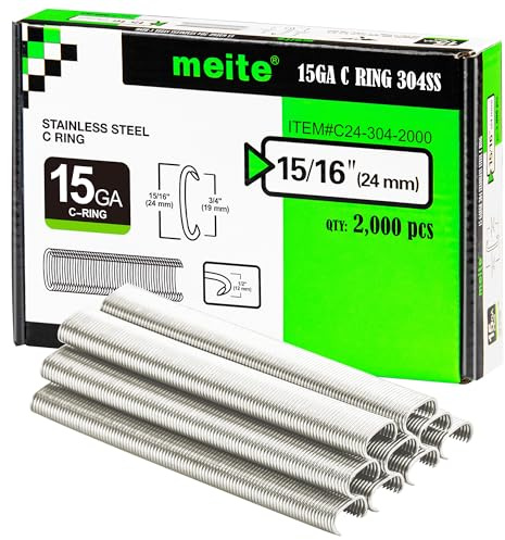meite 15GA Lot de 2 000 agrafes à anneau en C en acier inoxydable 1,9 cm pour pince à anneau de porc SC7C/SC7E dans des applications de fixation sécurisées environnements extérieurs anti-corrosion