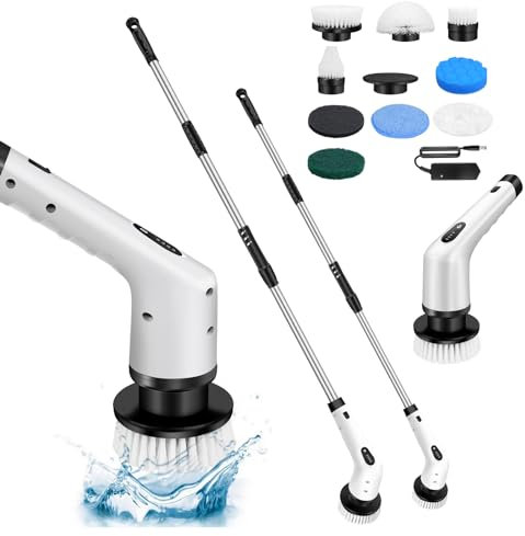 Putzbürste Elektrisch Cleaning Brush, Reinigungsbürste Elektrisch Bad Rotierende Reinigungsbürste Mit Verstellbarem Griff, 10 Austauschbare Bürstenköpfe, 2 Rotationsgeschwindigkeiten