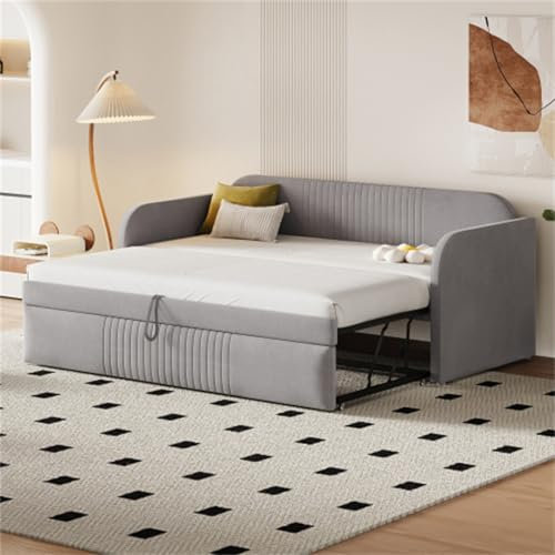 Générique Ausziehbett mit Armlehnen und Rückenlehne, 90/180 x 190 cm, Schlafzimmerbett mit Lattenrost, für Erwachsene und Jugendliche, geeignet für Schlafzimmer und Gästezimmer. (Grau)